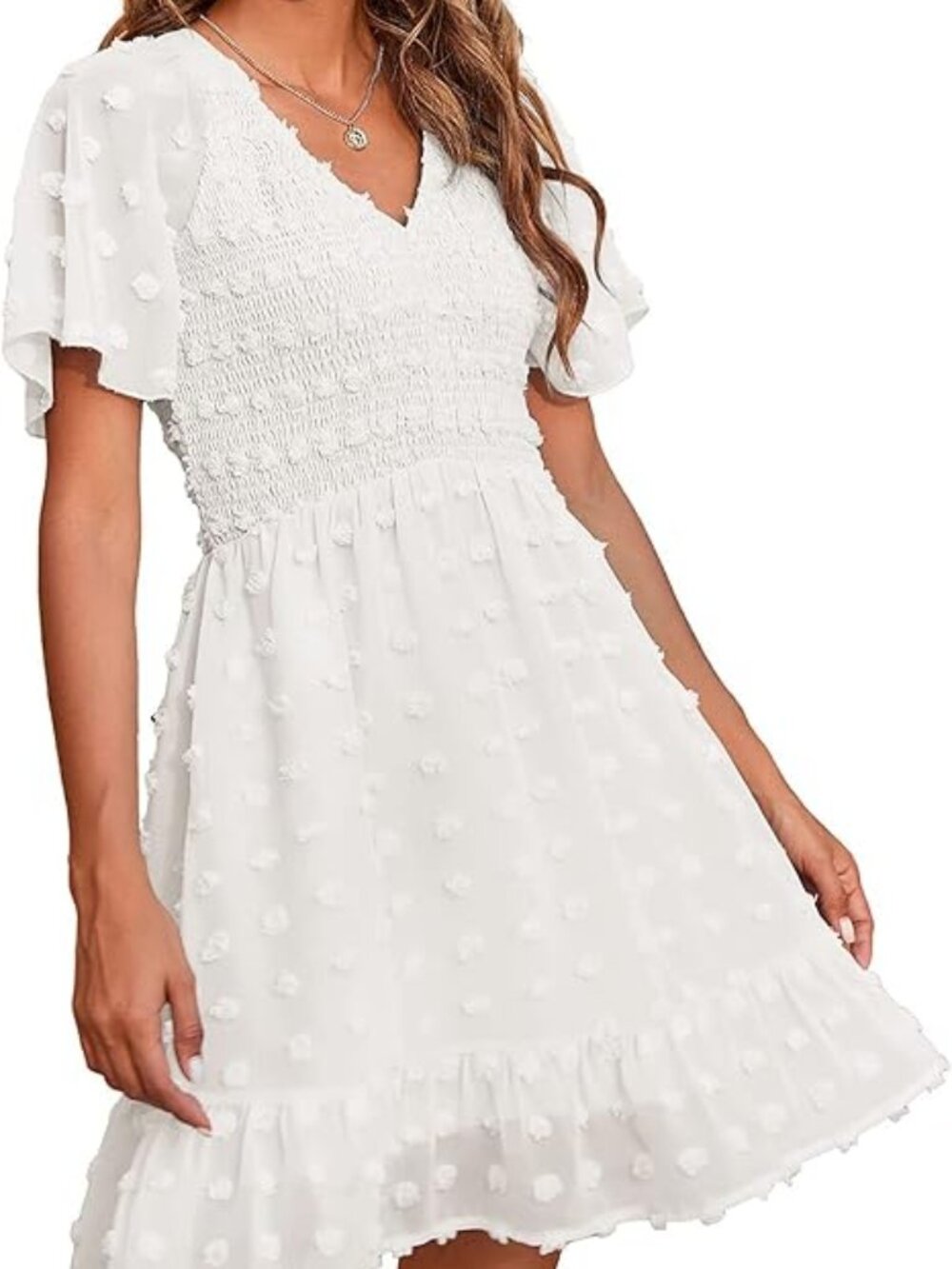 NWT Womens White Smocked Mini Dress Summer Vacation (M) - Picture 4 of 5